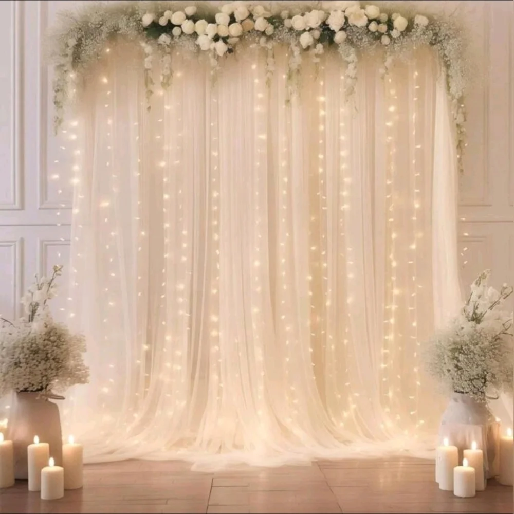 Sheer White Curtain Panel 16ft X 5ft 16x5 Party Wedding Backdrop Display Drape - Picture 2 of 8